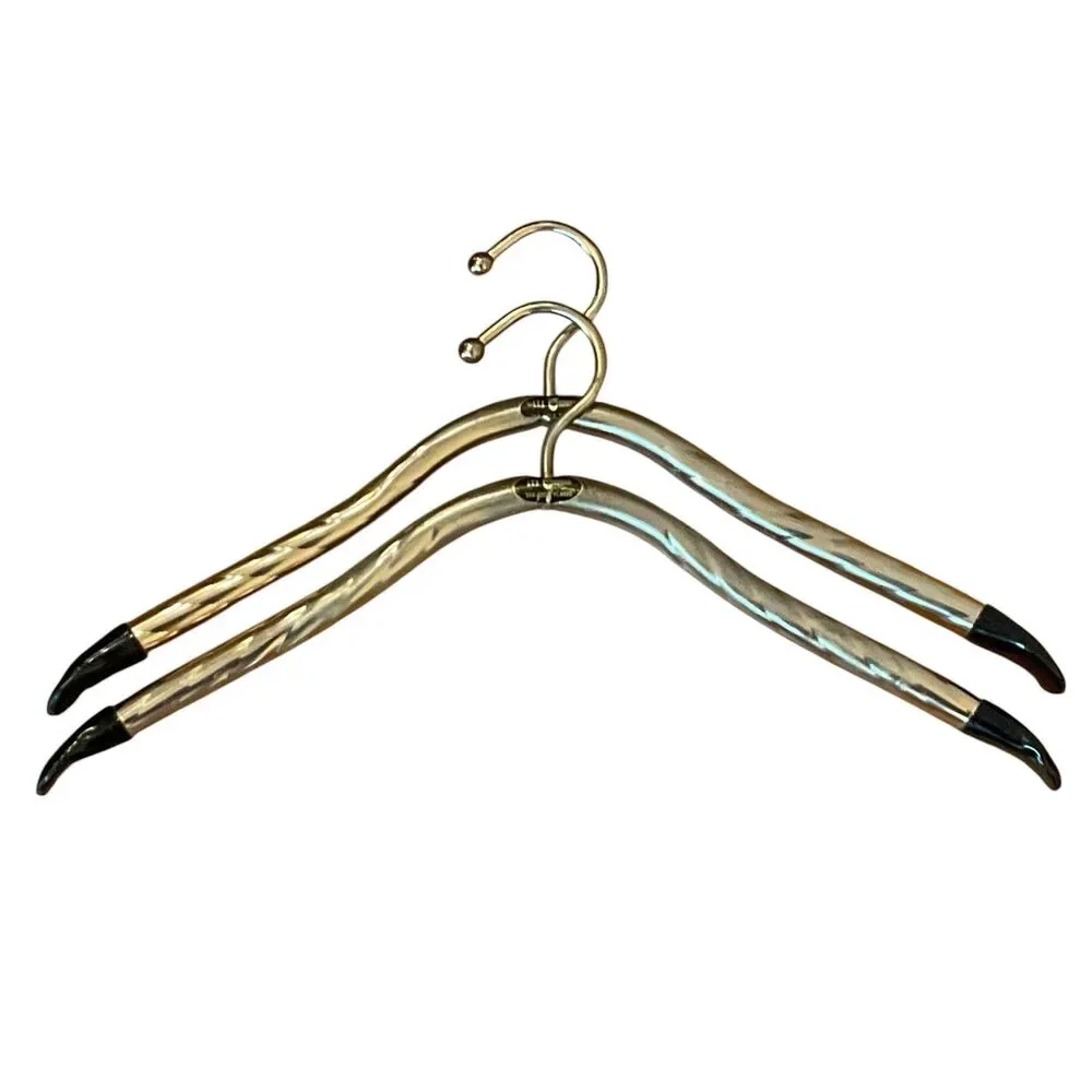 2 Lee Rowan MCM 24K Gold Plated Clothes Hangers Tube Mid Century 1960s Hotel